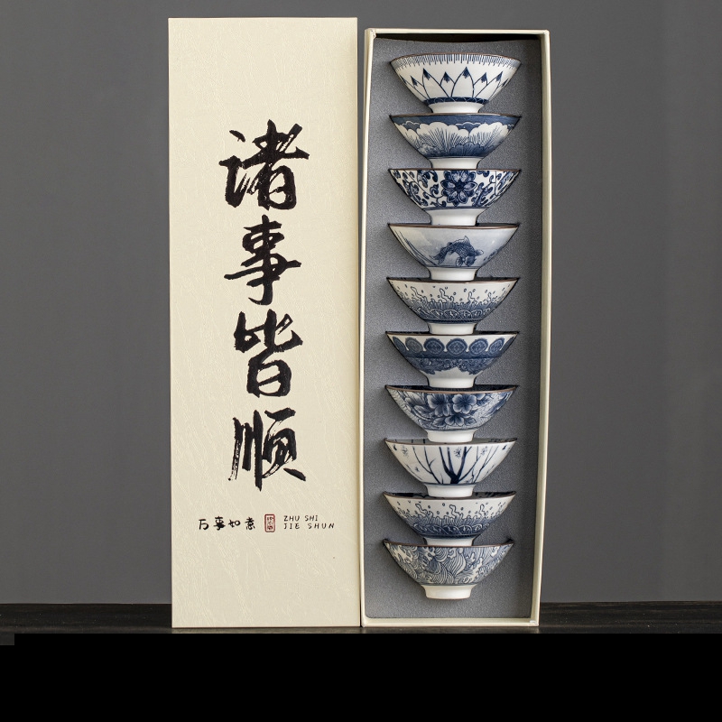 10pcs/box Blue and White Porce - огляд і ціна Celadon Ceramic Cup