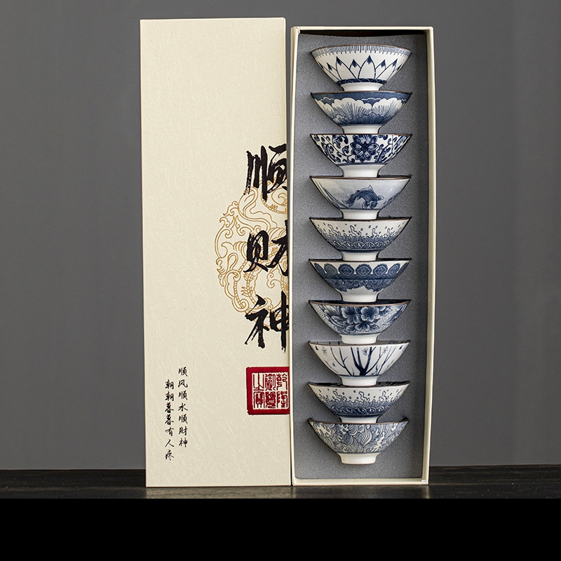 10pcs/box Blue and White Porce - огляд і ціна Celadon Ceramic Cup